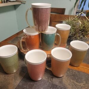 Vtg MCM RaffiaWare Woven Burlap Melmac‎ Thermo Mugs Set 9